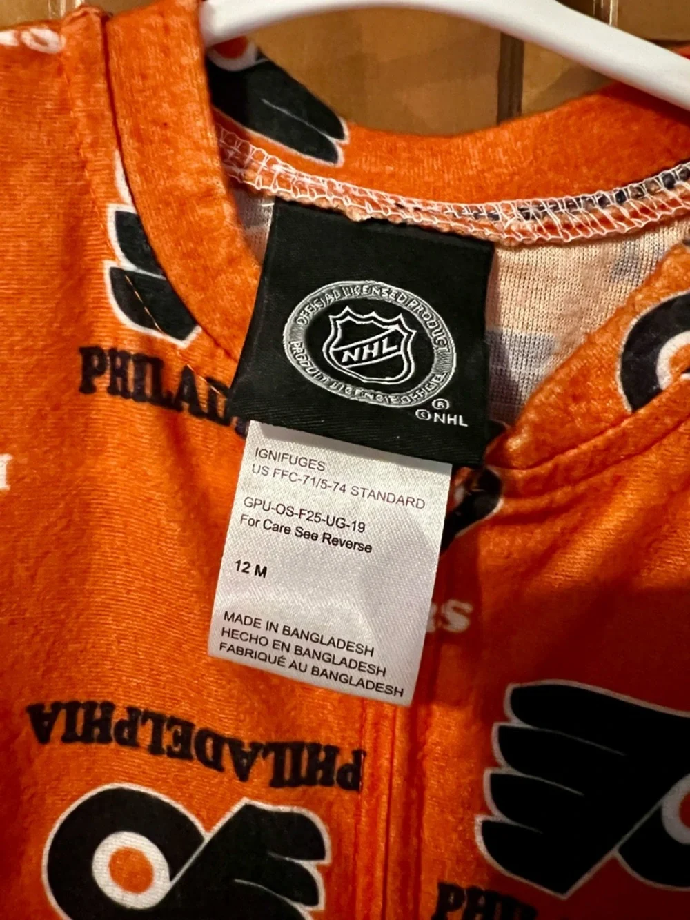 NHL Philadelphia Flyers Orange Kids One-Piece Footie